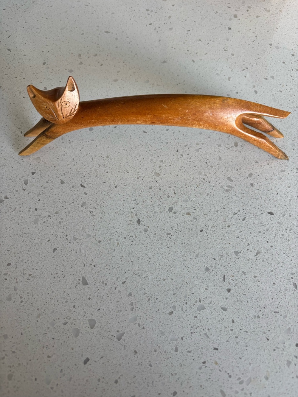Handcrafted Wood Cool Cat Figurine - Mid-Century Style Brown Home Accent